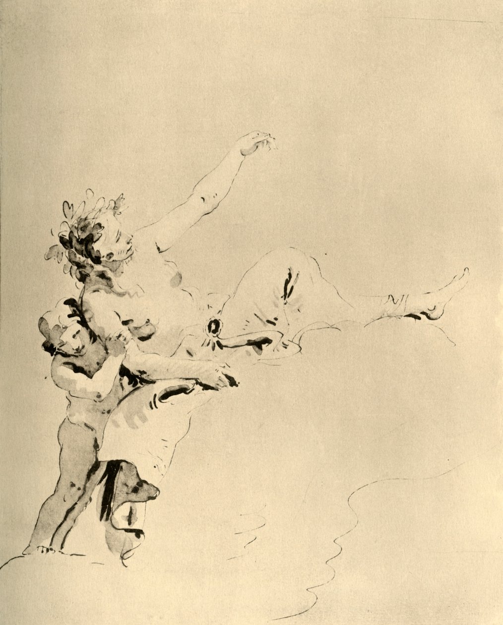 Kobieta odpoczywająca na chmurach i podtrzymywana przez Kupidyna, połowa XVIII wieku, 1928 autorstwa Giovanni Battista Tiepolo