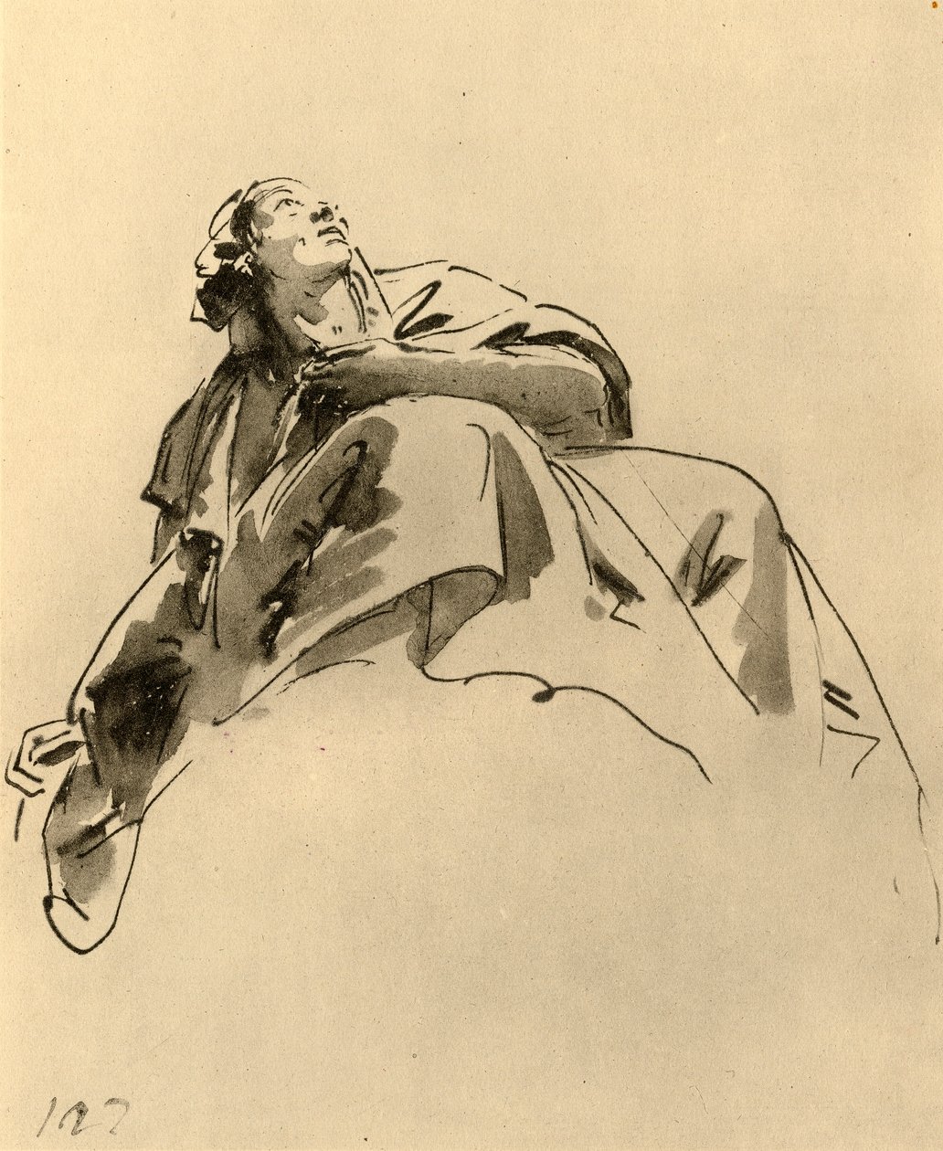 Kobieta siedząca, widziana ukośnie od dołu, połowa XVIII w., 1928 autorstwa Giovanni Battista Tiepolo