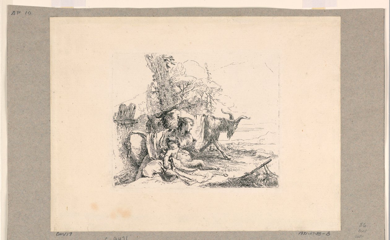 Kobieta z niemowlęcym satyrem z Vari Capricci autorstwa Giovanni Battista Tiepolo