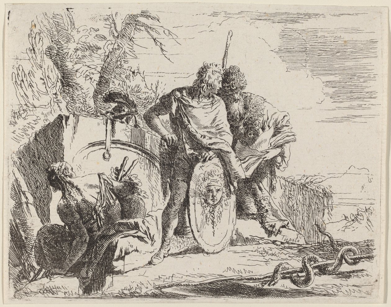 Młody żołnierz z filozofem i siedzącą kobietą autorstwa Giovanni Battista Tiepolo