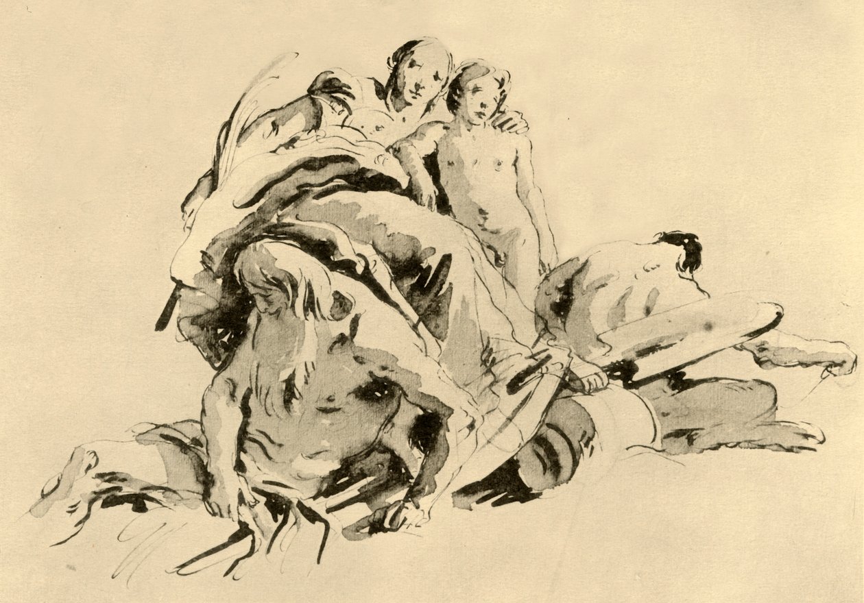 Młoda kobieta z chłopcem, Rivergodem i Satyrem, połowa XVIII wieku, 1928 autorstwa Giovanni Battista Tiepolo