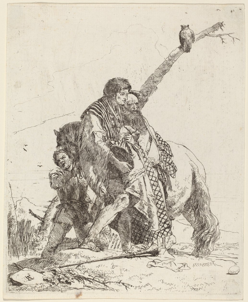 Młodzież, mędrzec i pomocnik z koniem autorstwa Giovanni Battista Tiepolo