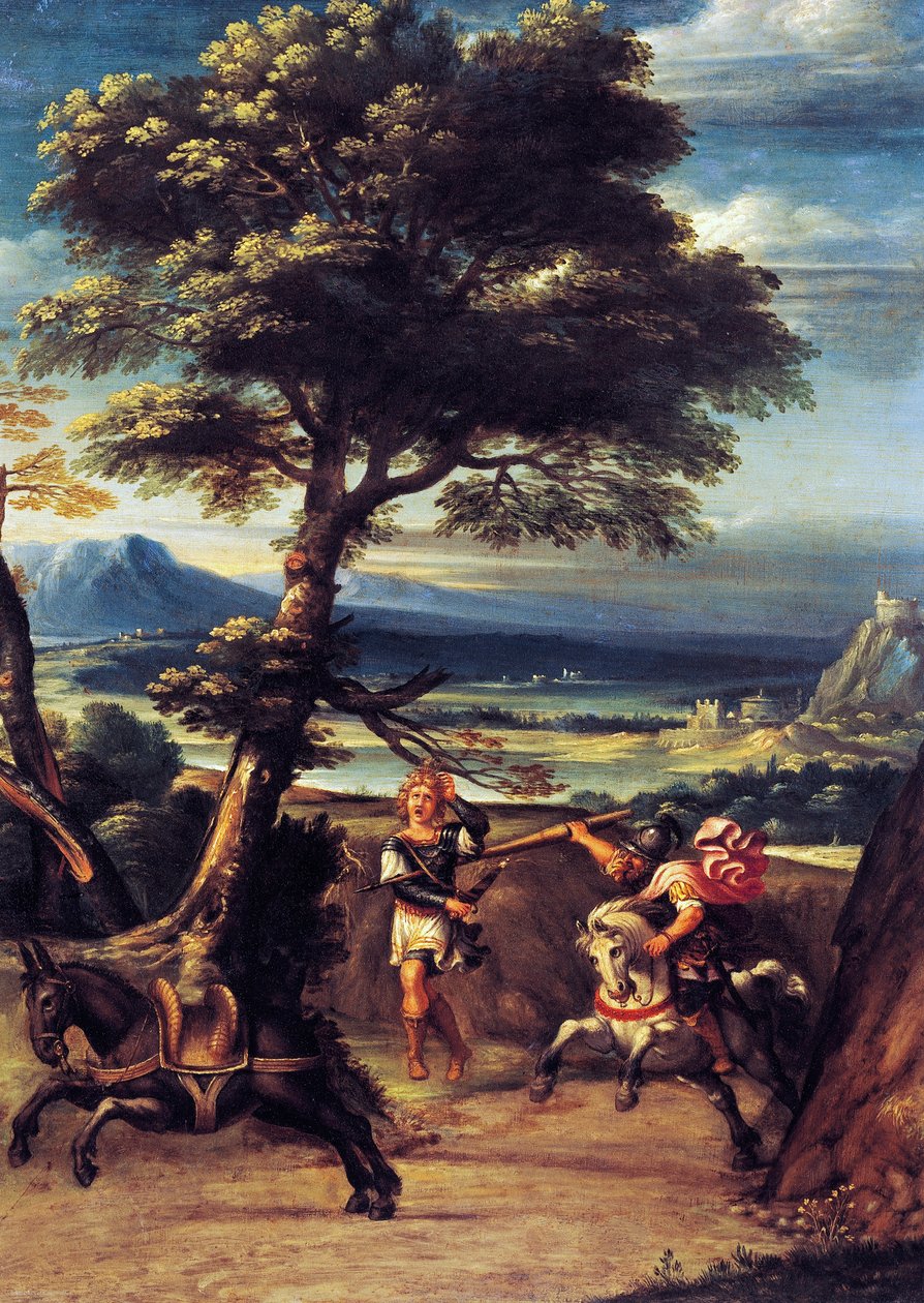 Pejzaż z Absalomem rannym włócznią Joaba, Giovanni Battista Viola (1576-1622), olej na miedzi, 45x34 cm autorstwa Giovanni Battista Viola