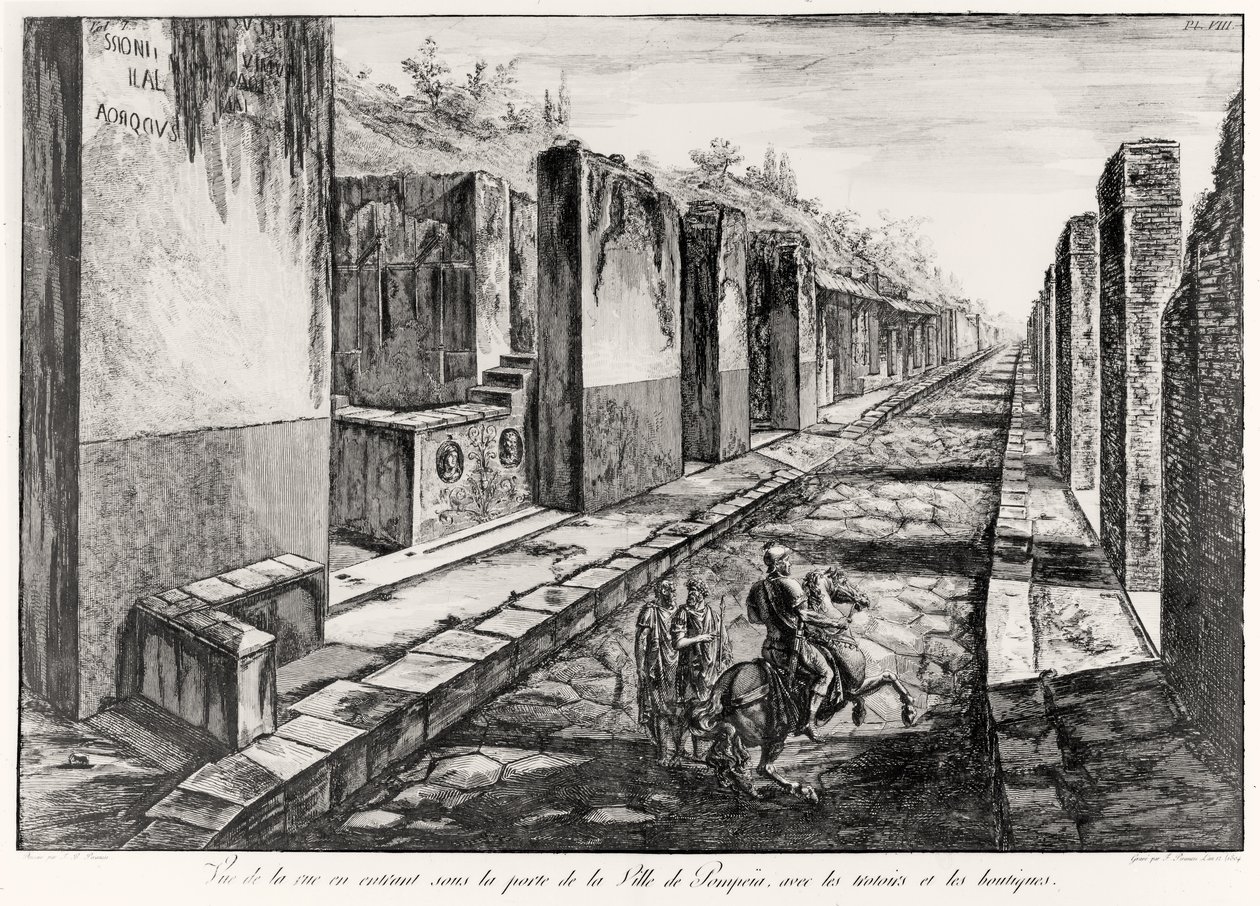 Widok na ulicę Bramy miasta Pompeje z Antiquites de Pompeia autorstwa G.B. Piranesi, ryty przez Francesco Piranesi (1758-1810) 1804 autorstwa Giovanni Battista Piranesi