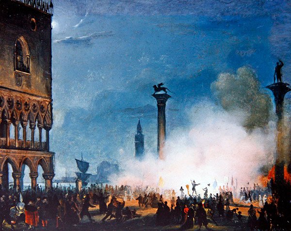 Scena wenecka (olej na desce) autorstwa Giovanni Battista della Libera