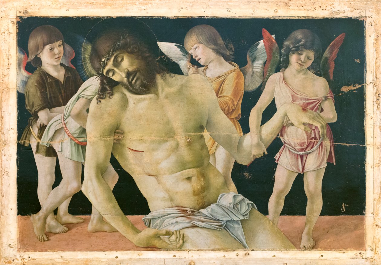 Martwy Chrystus podtrzymywany przez anioły, ok. 1475 r. (olej i tempera na desce) autorstwa Giovanni Bellini