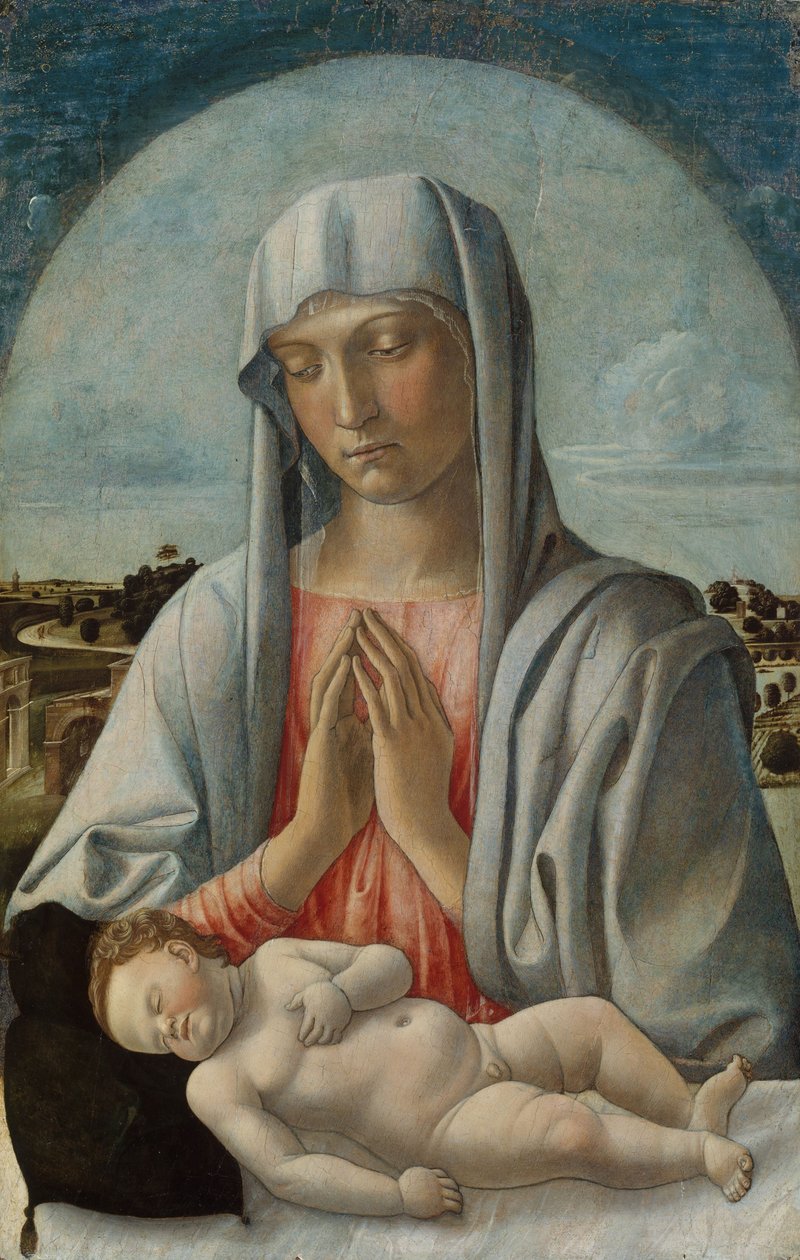 Madonna adorująca śpiące dziecko, ok. 1460 (tempera na desce) autorstwa Giovanni Bellini