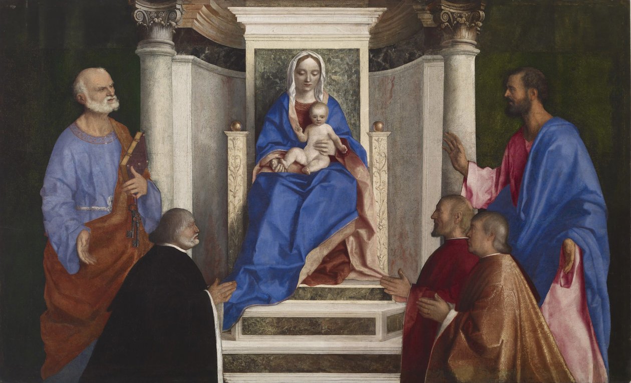 Madonna z Dzieciątkiem ze świętymi Piotrem i Markiem oraz trzema prokuratorami weneckimi, 1510 autorstwa Giovanni Bellini