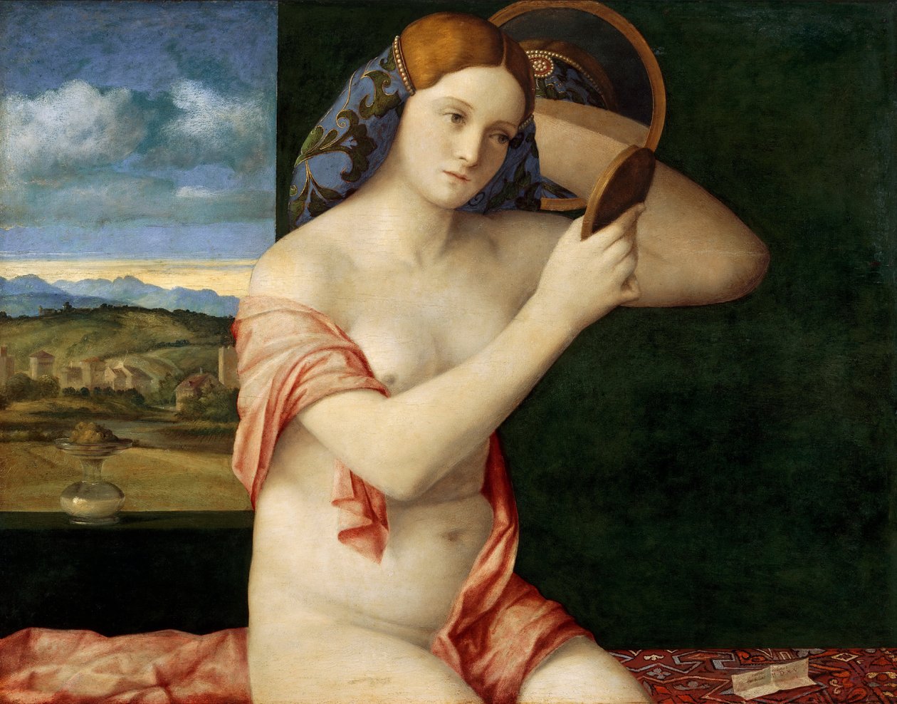 Naga młoda kobieta przed lustrem autorstwa Giovanni Bellini