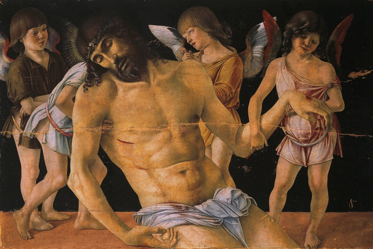 Pieta lub Martwy Chrystus wspierany przez anioły, c.1474 (tempera na panelu) autorstwa Giovanni Bellini