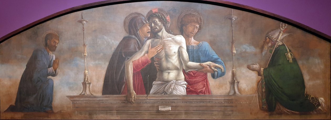 Lamentacja ze świętymi Markiem i Mikołajem z Bari autorstwa Giovanni Bellini