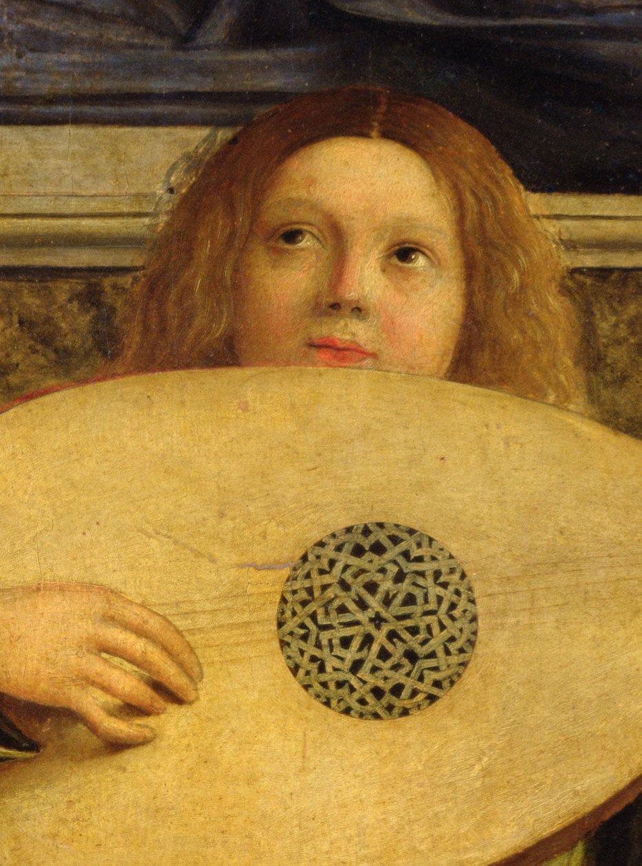Ołtarz San Giobbe, fragment anioła grającego muzykę, ok. 1487 (olej na desce) (detal 55433) autorstwa Giovanni Bellini