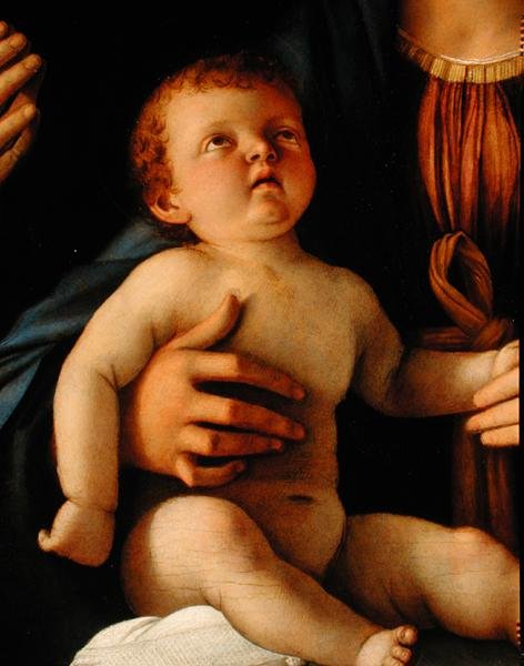 Dziewica z Dzieciątkiem ze św. Katarzyną i Marią Magdaleną, ok. 1500 (olej na desce) (fragment) autorstwa Giovanni Bellini