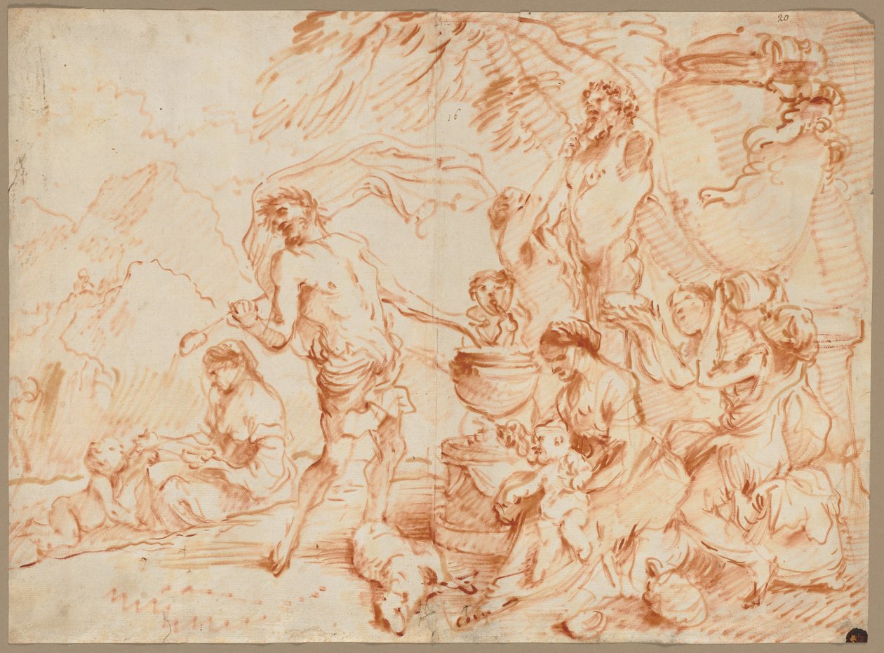 Bachanalia przed hermą, początek lat 60. XVI wieku (olej i czerwono-brązowy pigment) autorstwa Giovanni Benedetto (1609 64) Castiglione
