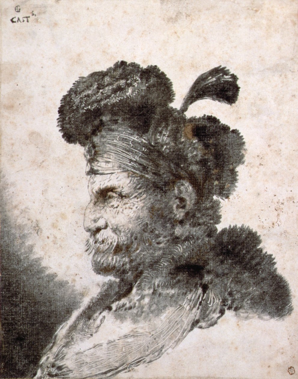 Głowa Orientu z profilu na lewo autorstwa Giovanni Benedetto Castiglione
