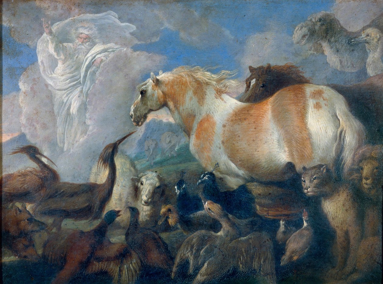 Stworzenie (Księga Rodzaju). Obraz Giovanniego Benedetto Castiglione (1610-1665), olej na płótnie, połowa XVII wieku. Sztuka włoska (Genua) autorstwa Giovanni Benedetto Castiglione