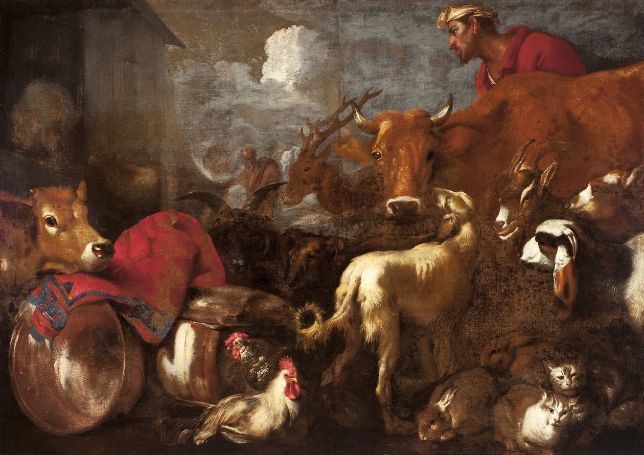 Tablica ze zwierzętami Arka Noego - Tablica ze zwierzętami Arka Noego autorstwa Castiglione, Giovanni Benedetto (1610-1665). Olej na płótnie, format: 170x238 autorstwa Giovanni Benedetto Castiglione