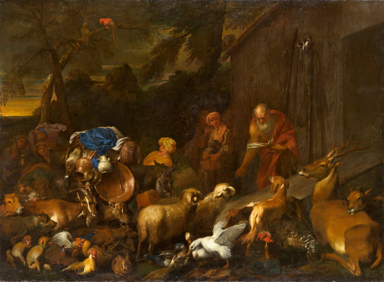 Noe i zwierzęta wchodzące do arki, ok. 1630-1632 (olej na płótnie) autorstwa Giovanni Benedetto Castiglione