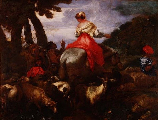 Rebeka prowadzona przez sługę Abrahama, ok. 1650 r. autorstwa Giovanni Benedetto Castiglione