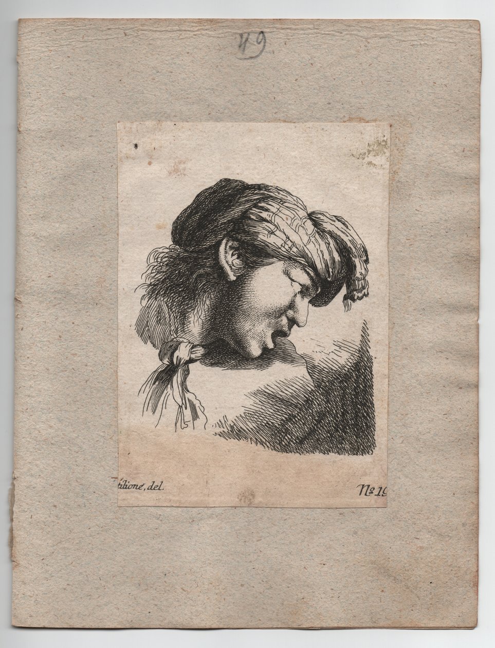 Turecka głowa z chustą, ok. 1750 r. (rycina) autorstwa Giovanni Benedetto (1609 64) (after) Castiglione
