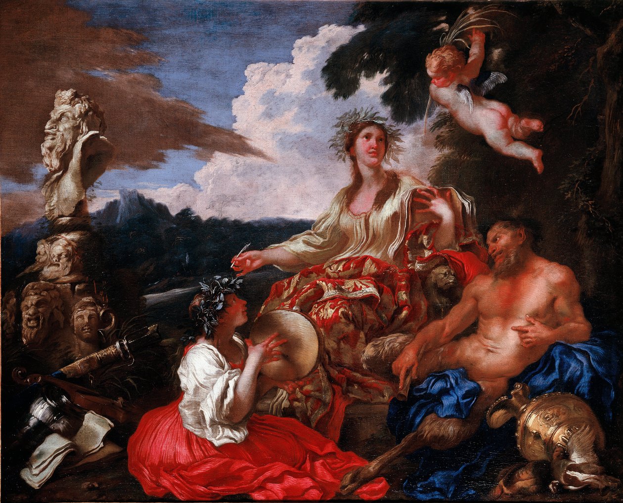 Alegoria muzyki. Obraz Giovanniego Benedetto Castiglione znanego jako Grechetto (1610-1665). Genua (Geny), kolekcja prywatna. autorstwa Giovanni Benedetto Castiglione