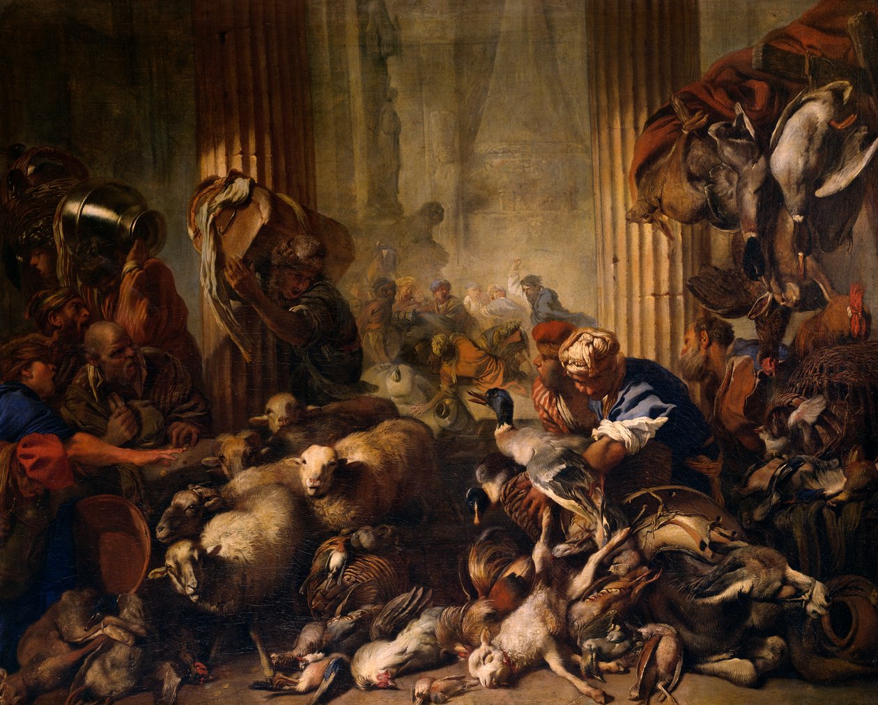 Chrystus popycha handlarzy ze Świątyni autorstwa Giovanni Benedetto Castiglione