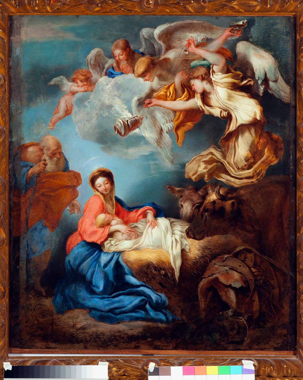 Szopka (szopka) Malarstwo autorstwa Grechetto (Giovanni Benedetto Castiglione) (1610-1665) autorstwa Giovanni Benedetto Castiglione