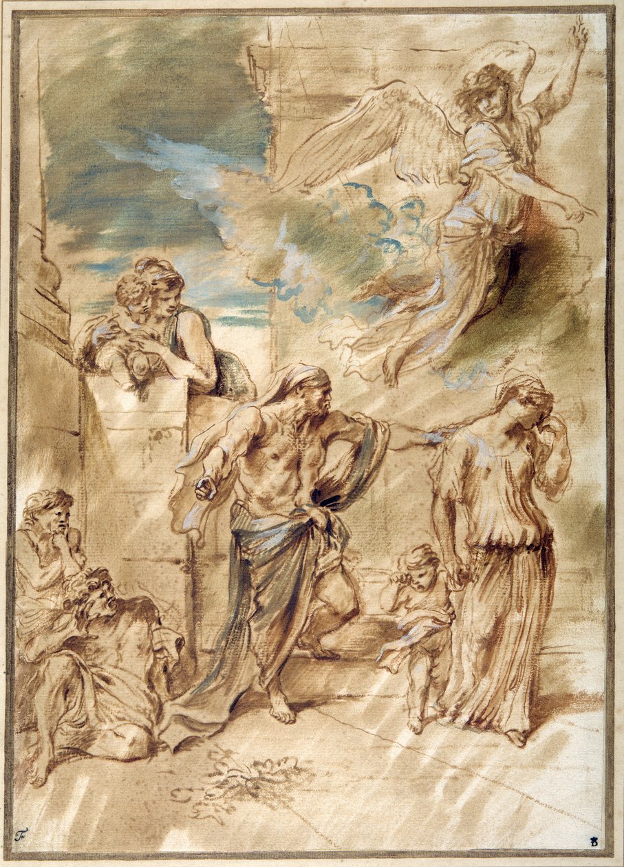 Wypędzenie Hagar (pióro i tusz z wash & gwasz na papierze) autorstwa Giovanni Benedetto Castiglione
