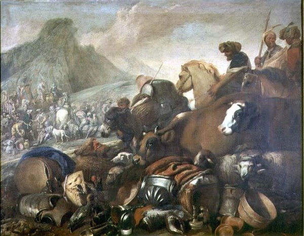 Spotkanie Abrahama i Melchizedeka (olej na płótnie) autorstwa Giovanni Benedetto Castiglione