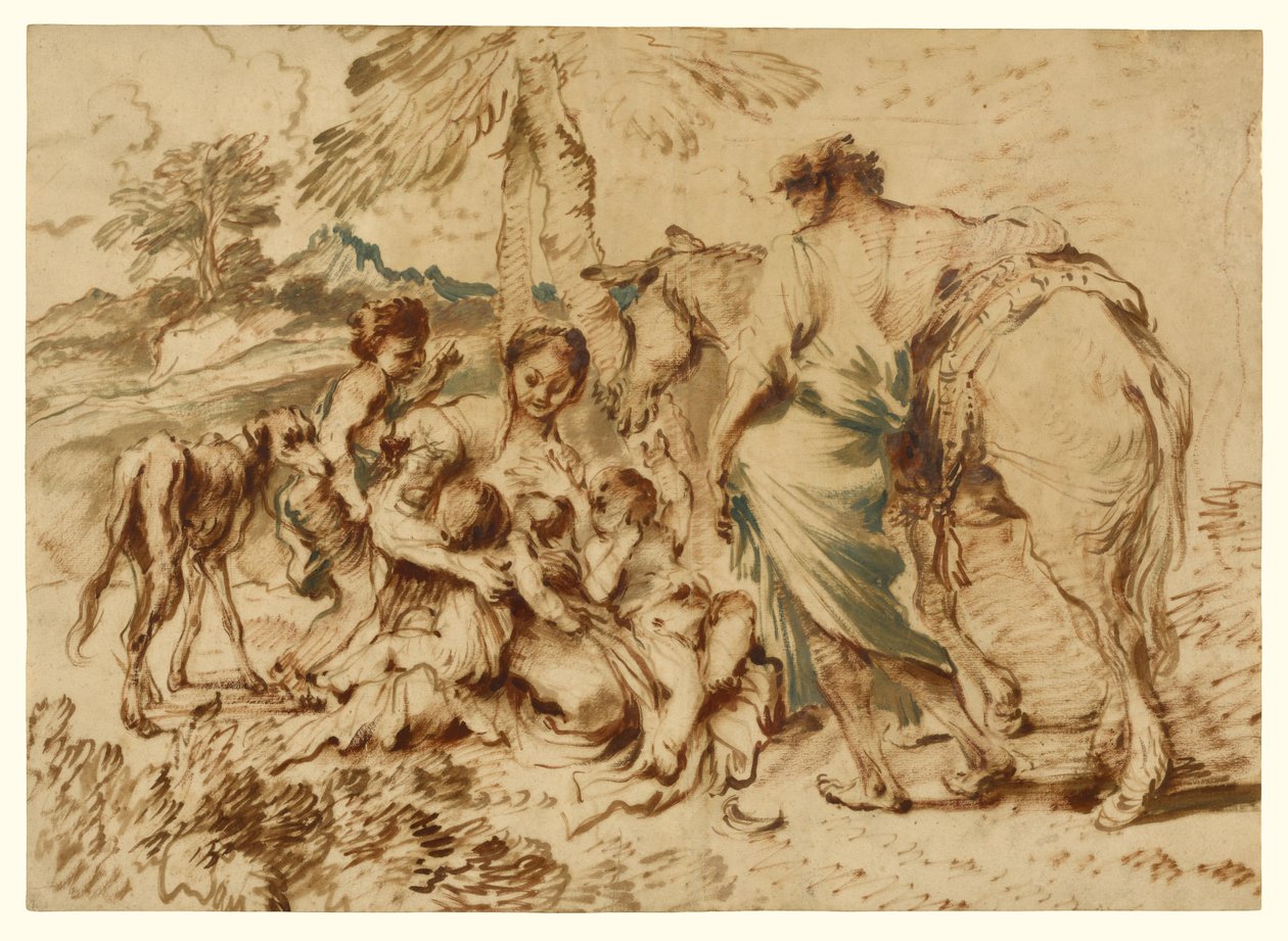 Eine Familie in einer Wüstenlandschaft autorstwa Giovanni Benedetto Castiglione