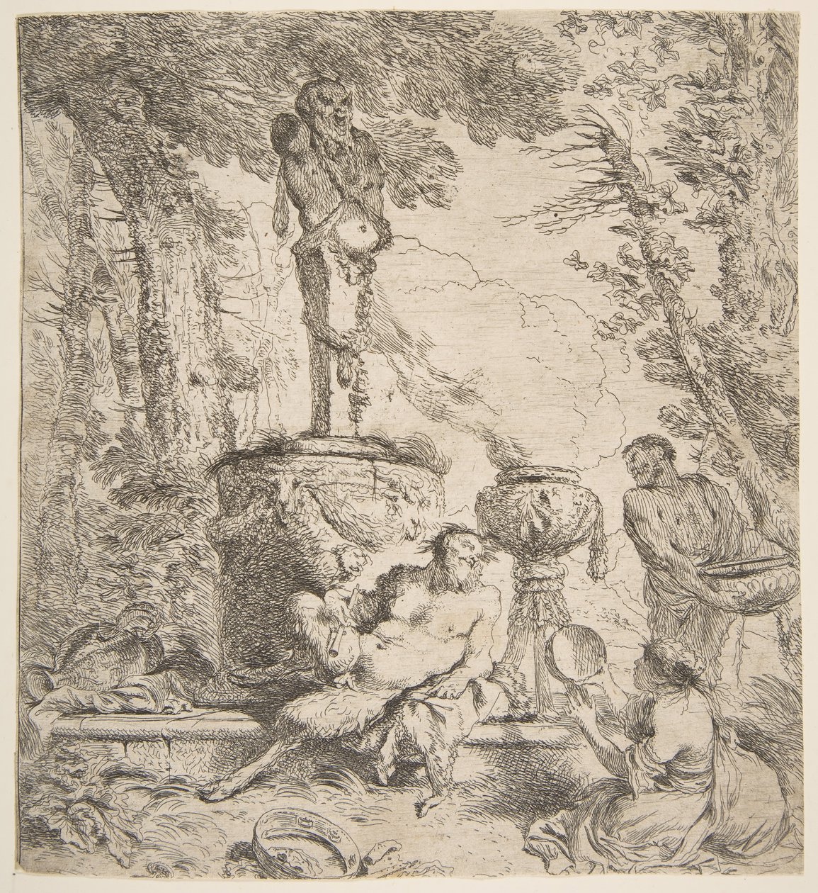 Bachana przed ołtarzem bogom, ok. godz. 1645. autorstwa Giovanni Benedetto Castiglione