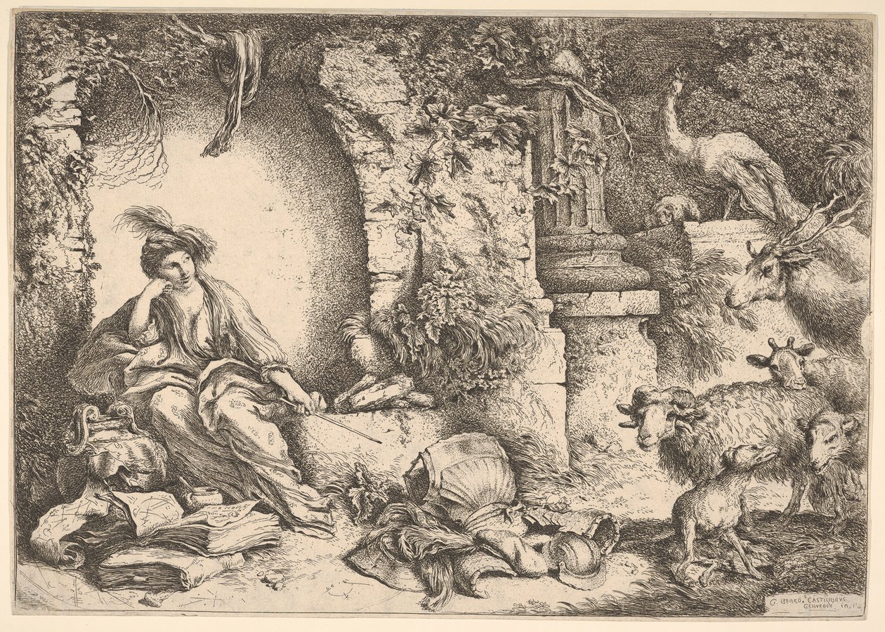Kirke zmieniający towarzyszy Ulissesa w bestie, 1650-1651. autorstwa Giovanni Benedetto Castiglione