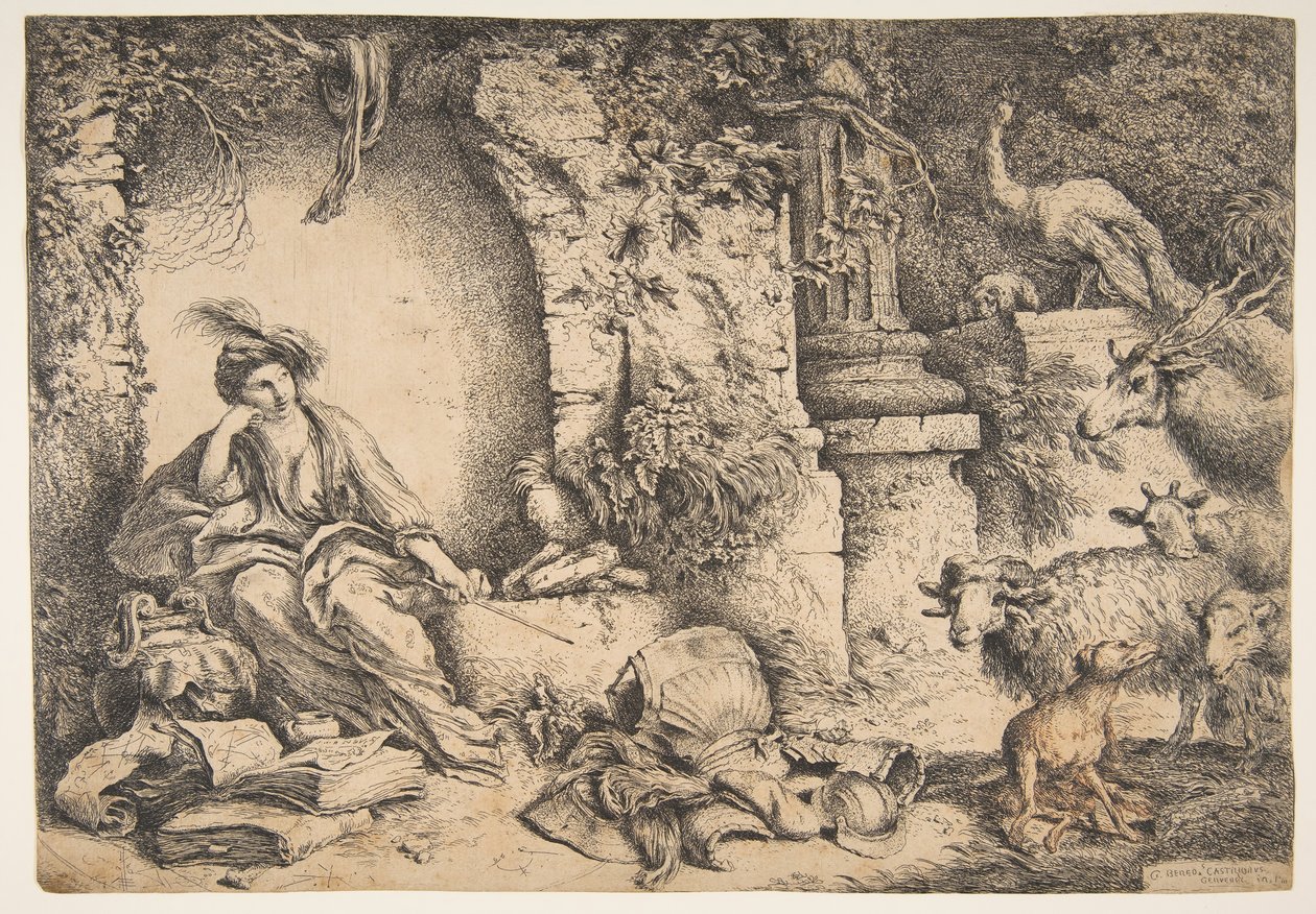 Okrąg z towarzyszami Ulissesa przemieniony w zwierzęta, 1650-51. autorstwa Giovanni Benedetto Castiglione