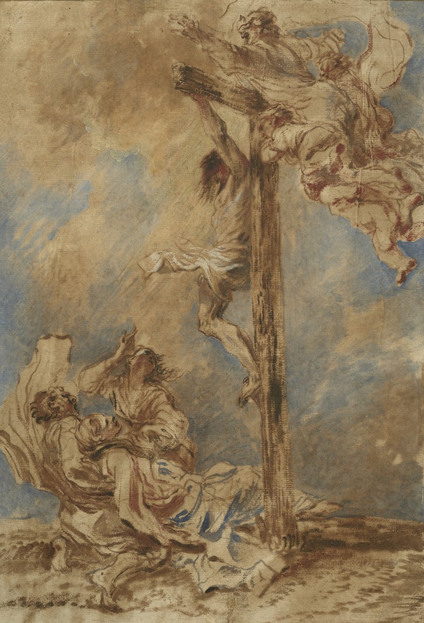 Ukrzyżowanie z Dziewicą, świętymi Janem i Marią Magdaleną oraz Bogiem Ojcem, ok.1651 autorstwa Giovanni Benedetto Castiglione