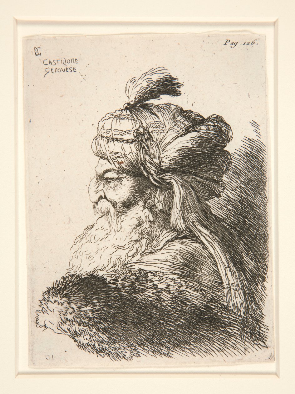 Figura skierowana w lewo, z serii Małe studia nad głowami autorstwa Giovanni Benedetto Castiglione