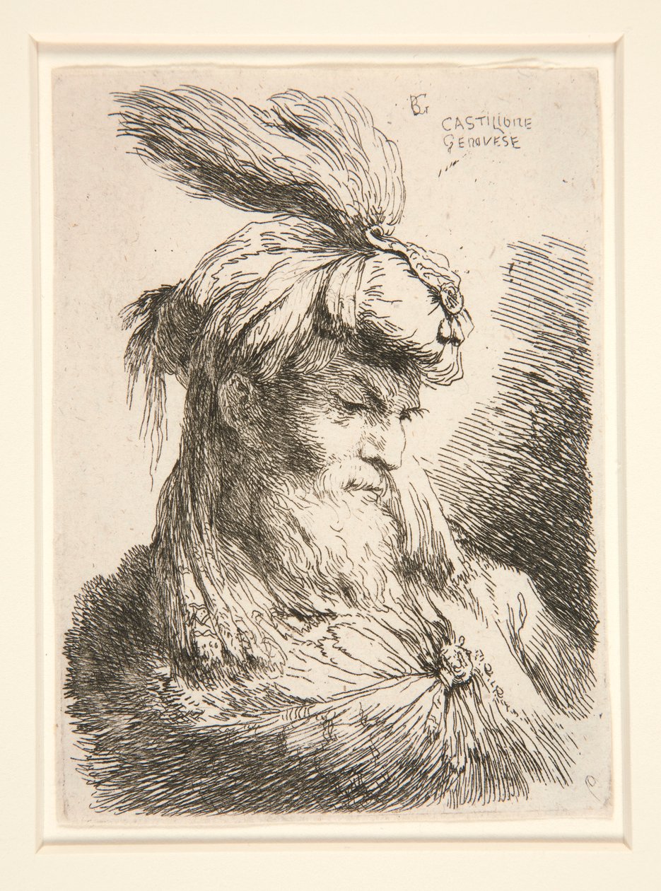 Figura skierowana w prawo, z serii Małe studia nad głowami autorstwa Giovanni Benedetto Castiglione