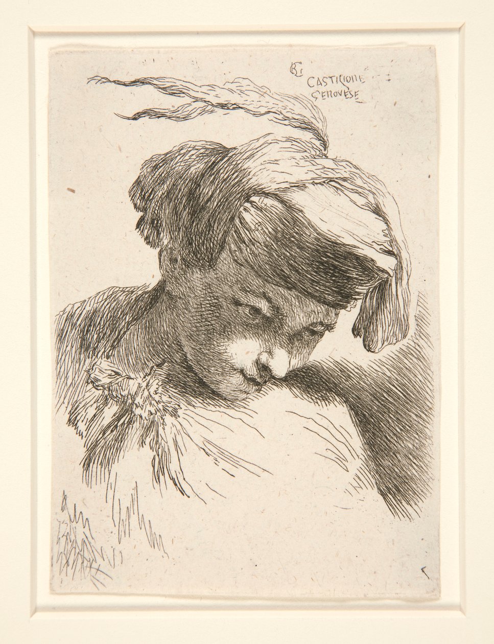 Figura z głową opartą o ramię, z cyklu Małe studia nad głowami autorstwa Giovanni Benedetto Castiglione