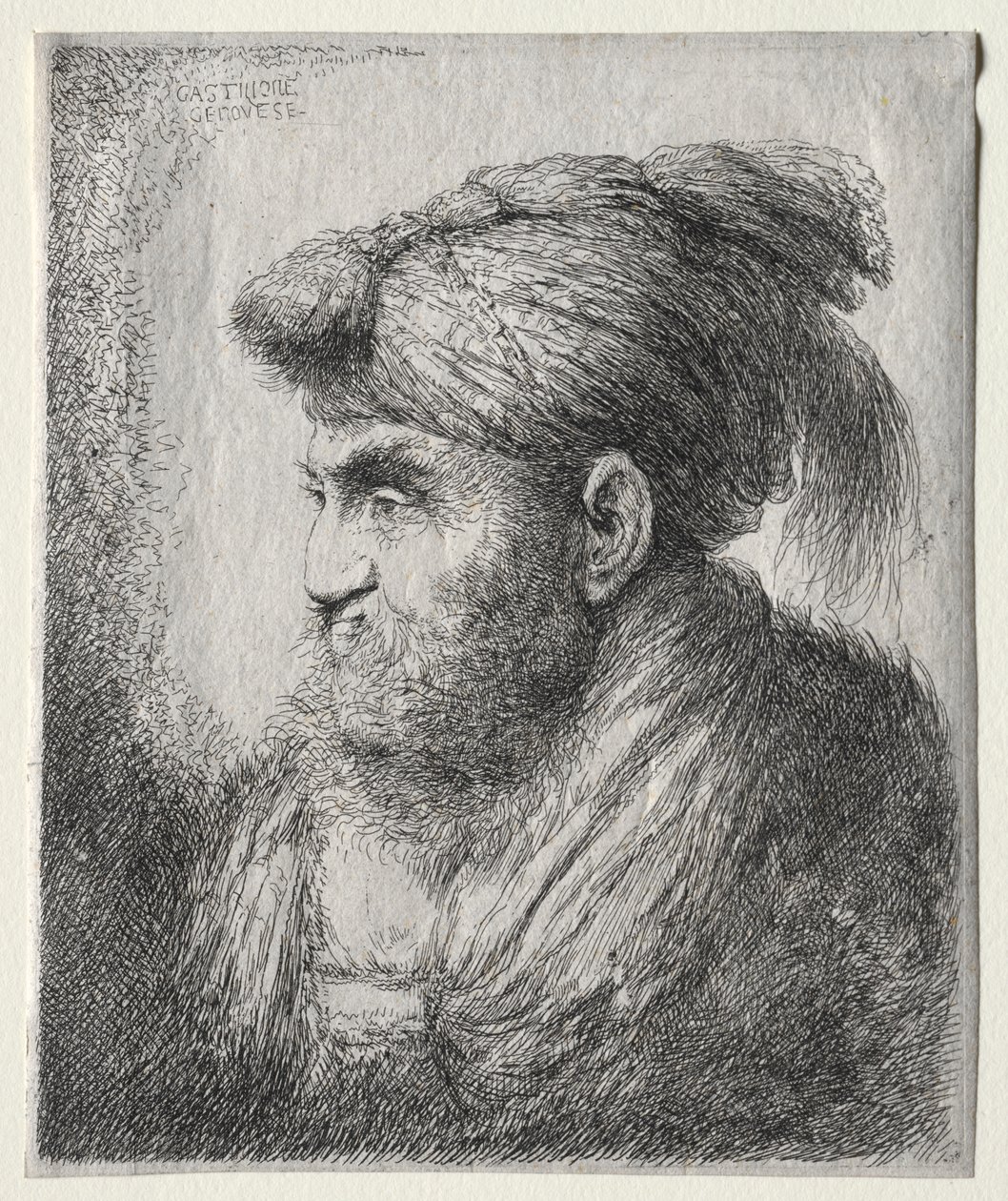 Głowa mężczyzny w orientalnym turbanie autorstwa Giovanni Benedetto Castiglione