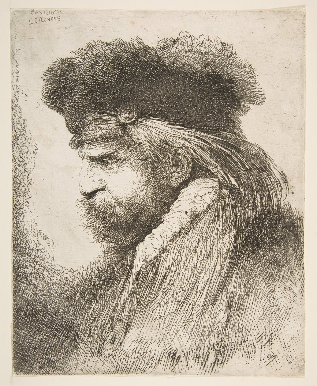 Głowa starego mężczyzny zwrócona w lewo, z serii Dużych głów orientalnych, ok. 1900 r. 1645-50. autorstwa Giovanni Benedetto Castiglione