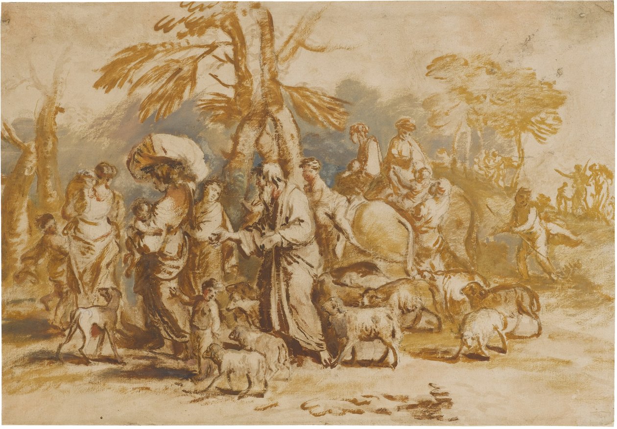Hirtenfamilie auf der Reise (Reise Jakobs) autorstwa Giovanni Benedetto Castiglione