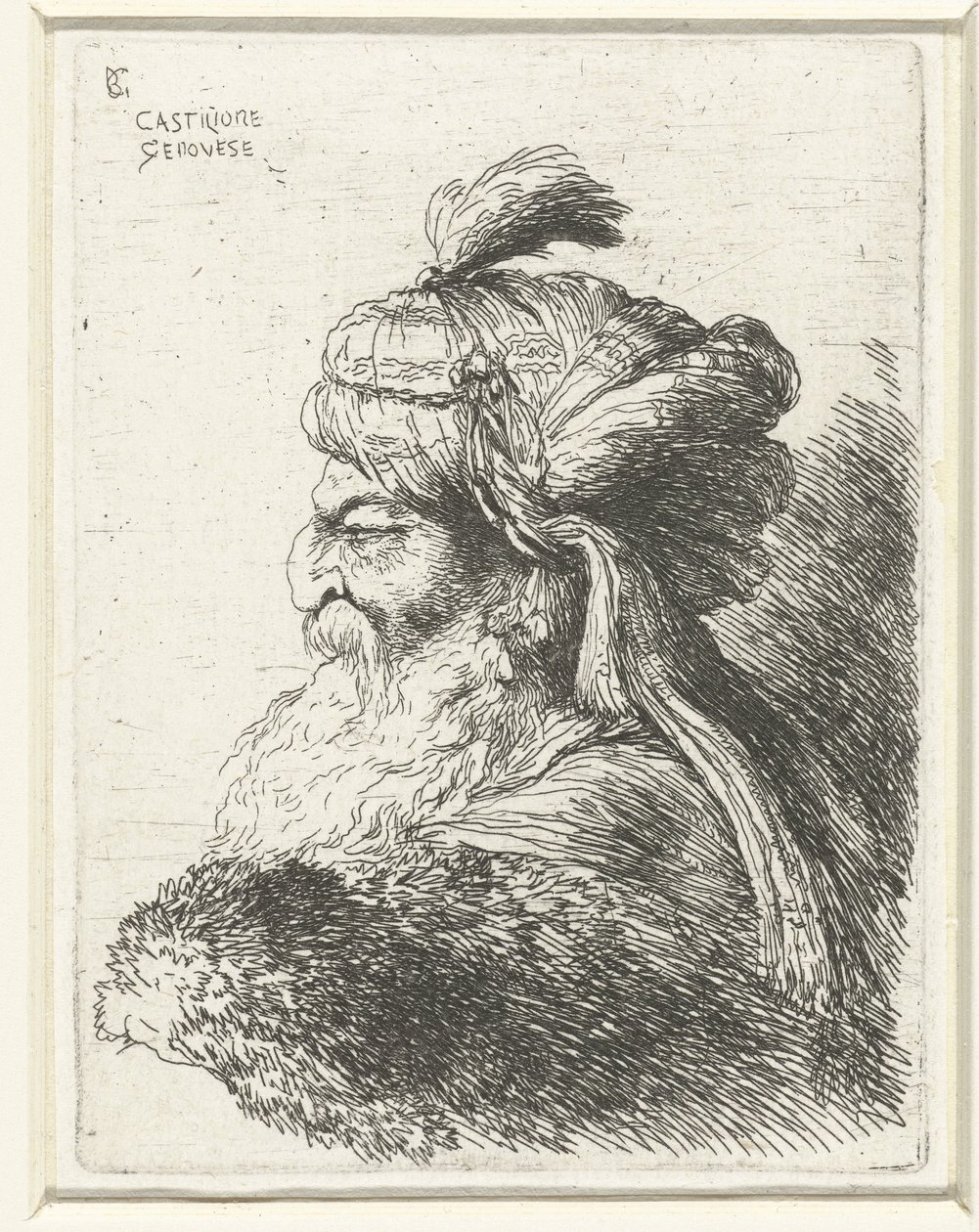 Głowa starca w turbanie Małe studium głów z orientalnym nakryciem głowy (tytuł serii) autorstwa Giovanni Benedetto Castiglione