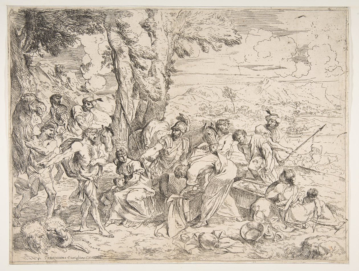 Laban szukający bożków wśród posiadłości Jacobów, ca. 1635-40. autorstwa Giovanni Benedetto Castiglione