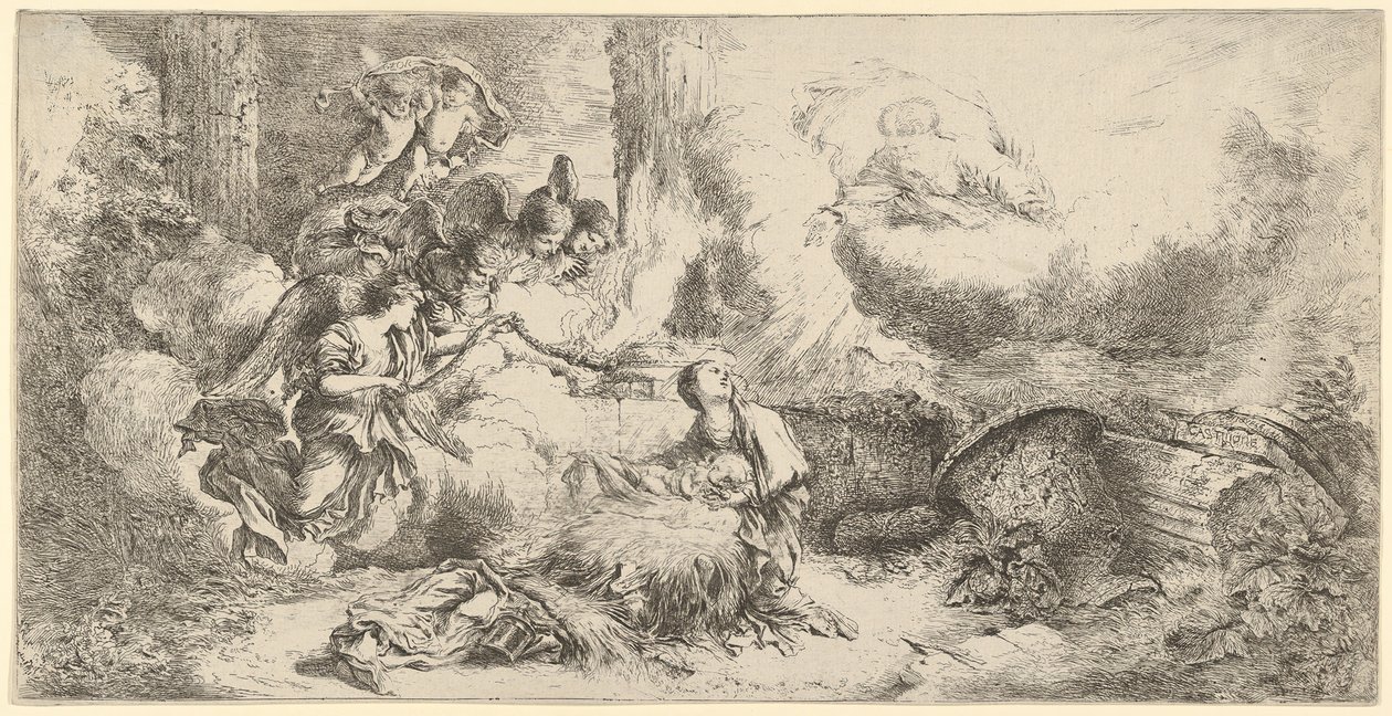 Narodzenia z Bogiem Ojcem i aniołami, ok. godz. 1647-50. autorstwa Giovanni Benedetto Castiglione