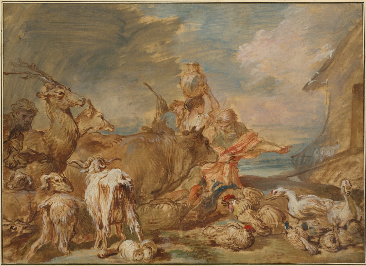 Noah führt die Tiere in die Arche autorstwa Giovanni Benedetto Castiglione