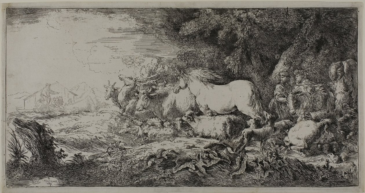 Noe i zwierzęta wchodzące do arki autorstwa Giovanni Benedetto Castiglione