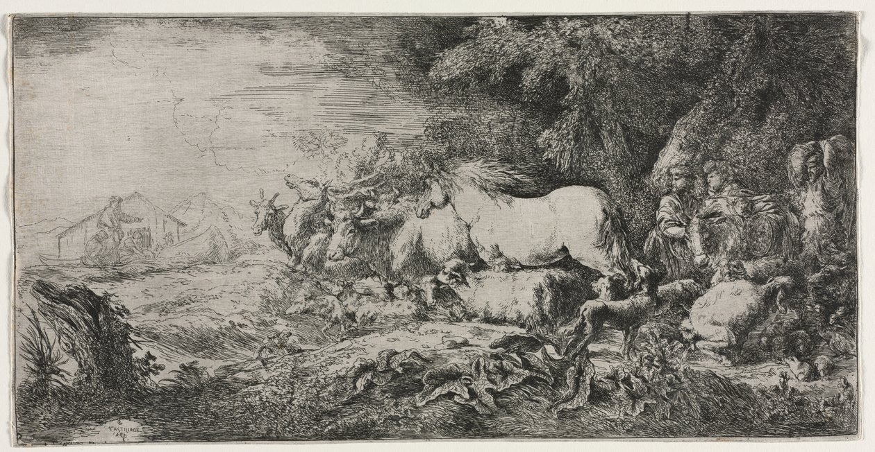 Noe i zwierzęta wchodzące do arki autorstwa Giovanni Benedetto Castiglione
