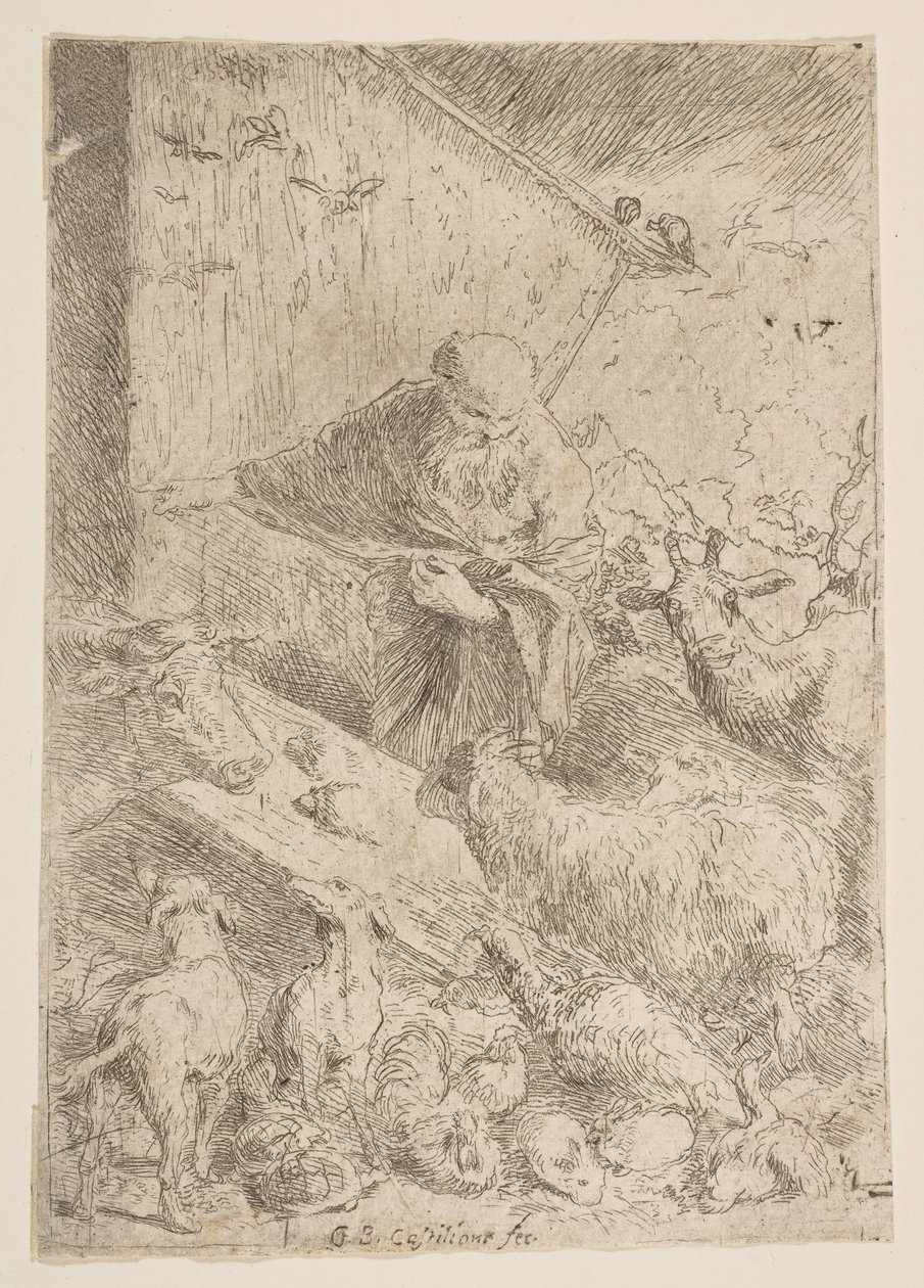 Noe wpuszczający zwierzęta do arki, ok. godz. 1630. autorstwa Giovanni Benedetto Castiglione