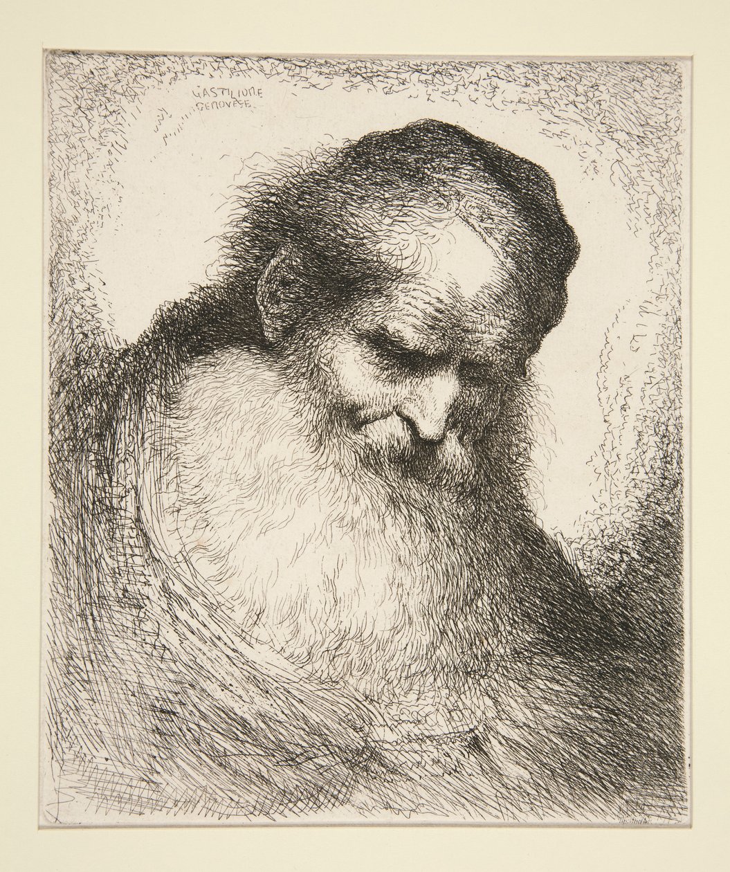 Staruszek z brodą z przodu (z serii dużych orientalnych głów) autorstwa Giovanni Benedetto Castiglione
