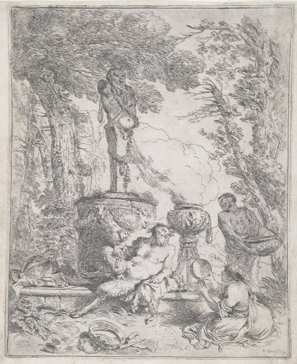 Pan leżący przed hermą autorstwa Giovanni Benedetto Castiglione