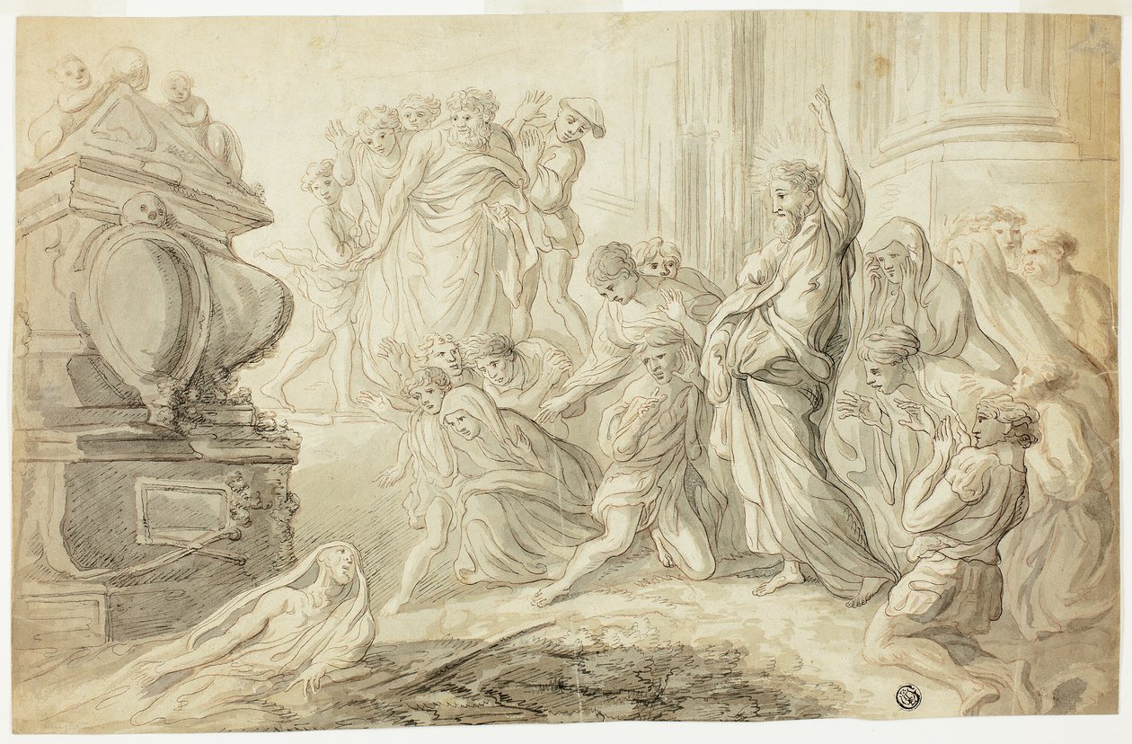 Wychowanie Łazarza (recto); Podróżni z wózkiem na zewnątrz gospody (verso) autorstwa Giovanni Benedetto Castiglione